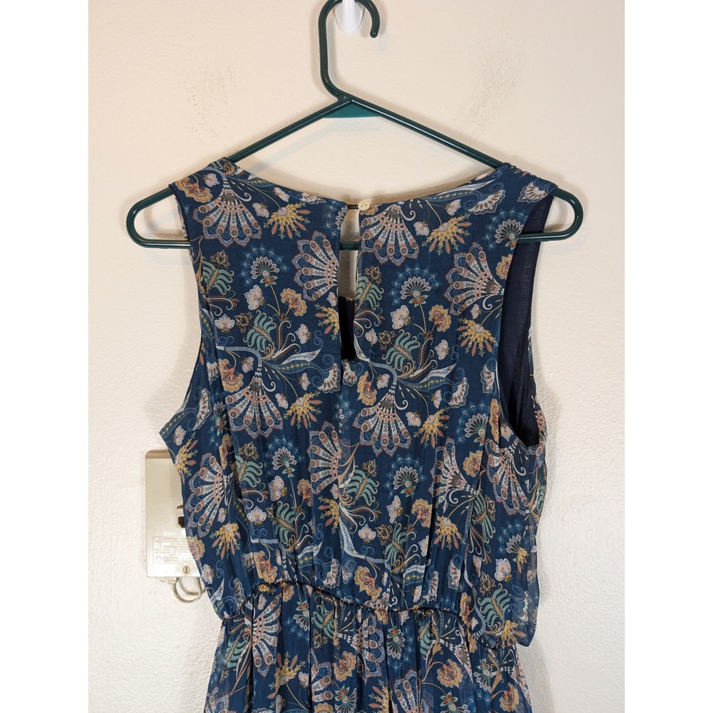 Lara G. Italy Womens M Blue Paisley Floral Tiered Chiffon Midi Dress Silk Blend - Picture 9 of 10